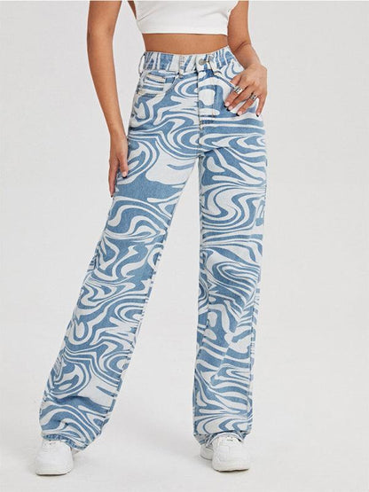 Women Mid-Rise Jeans - Swirl Abstract Jeans - Women Jeans - LeStyleParfait