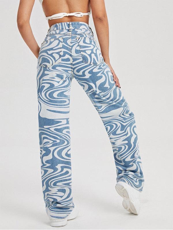 Women Mid-Rise Jeans - Swirl Abstract Jeans - Women Jeans - LeStyleParfait