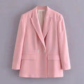 Women Pink Double Breasted Blazer Women - Formal-Business - Plain-Solid - Double-Breasted Blazer - LeStyleParfait