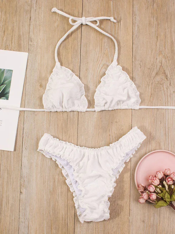 Women Pink Triangle High Cut Bikini Set