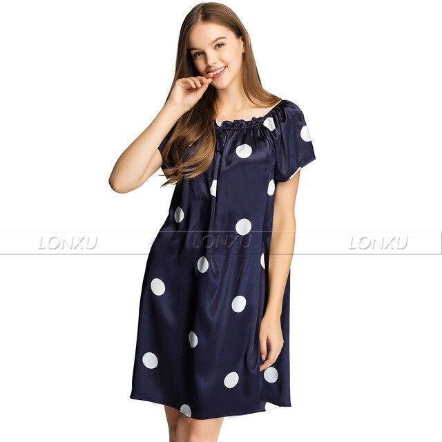 Women Polka Dots Silk Night Dress - Nightdress - LeStyleParfait