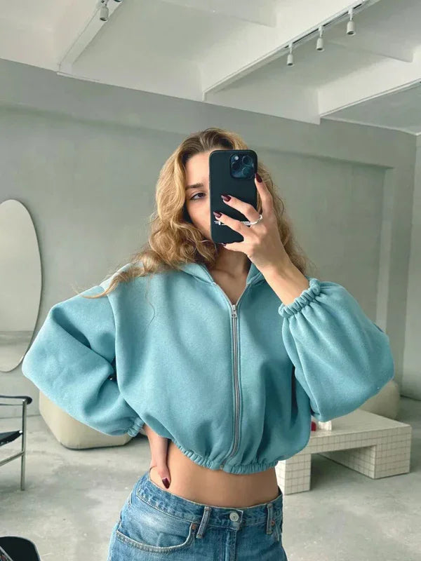 Women Regular Plain-Solid Crop Hoodie Modern Style-Women Hoodie-LeStyleParfait