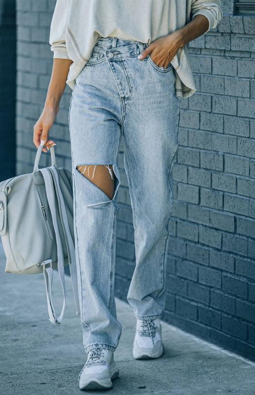 Women Ripped Jeans - Irregular Waist - Women Jeans - LeStyleParfait