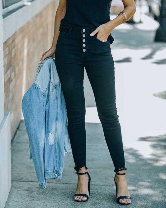 Women’s Buttoned Skinny Jeans - Women Jeans - LeStyleParfait
