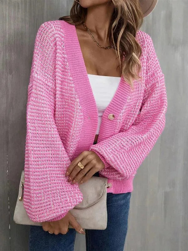 Women’s Cropped Button Cardigan Sweater – V-Neck Knit