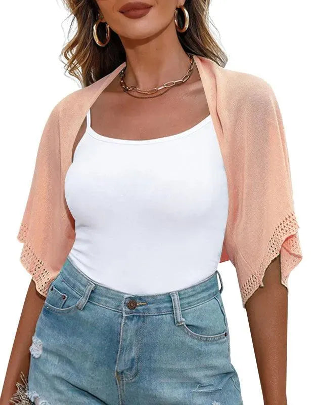 Women’s Cropped V-Neck Cardigan Sweater – Short Sleeve Knit