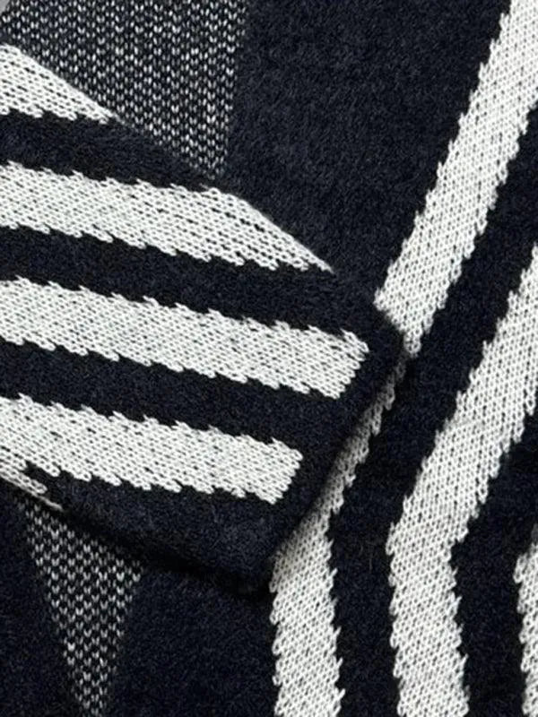 Women's Diamond Stripe V-Neck Button Cardigan Sweater