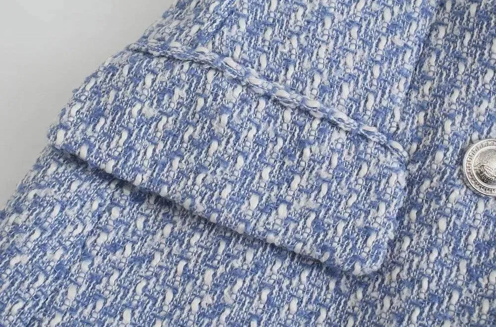 Women's Double-Breasted Tweed Blazer - Tweed Blazer - LeStyleParfait