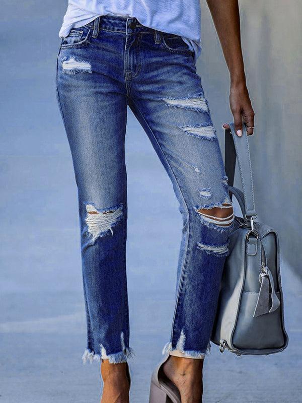 Women’s Ripped Straight Leg Jeans - Women Jeans - LeStyleParfait