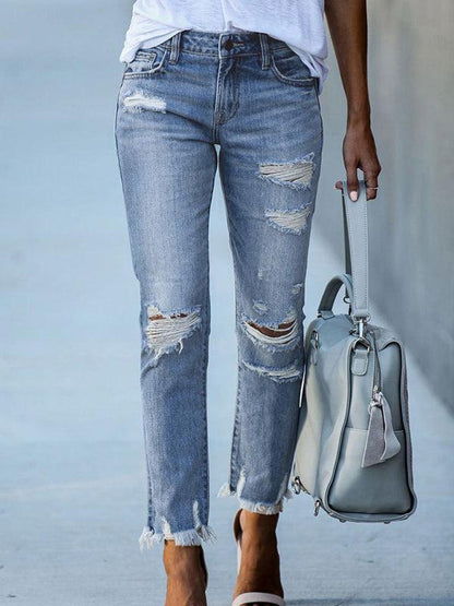 Women’s Ripped Straight Leg Jeans - Women Jeans - LeStyleParfait