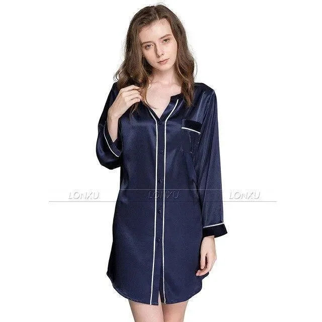 Women Silk Night Dress Sleepshirt - Nightshirt - LeStyleParfait