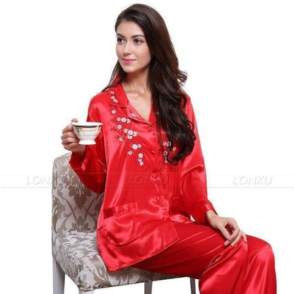 Women Silk Pajama, Embroidered - Pajama Pant Set - LeStyleParfait