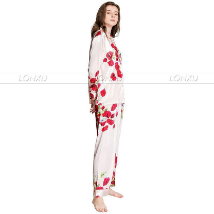 Women Silk Pajama Set, Floral - Pajama Pant Set - LeStyleParfait