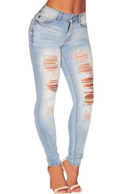 Women Skinny Distressed Stretch Jeans - Women Jeans - LeStyleParfait
