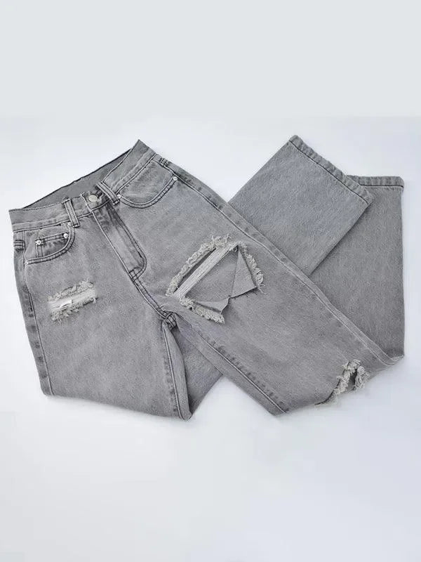 Women Straight Ripped Jeans With Ankle Slits - Women Jeans - LeStyleParfait