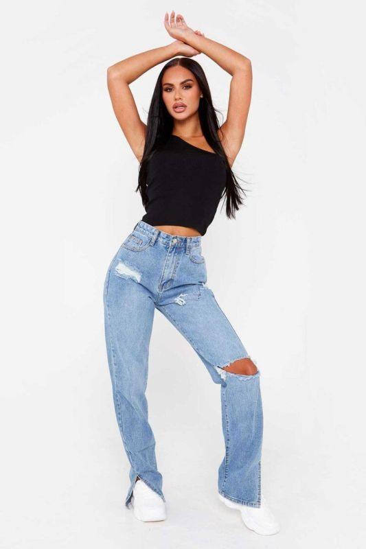Women Straight Ripped Jeans With Ankle Slits - Women Jeans - LeStyleParfait
