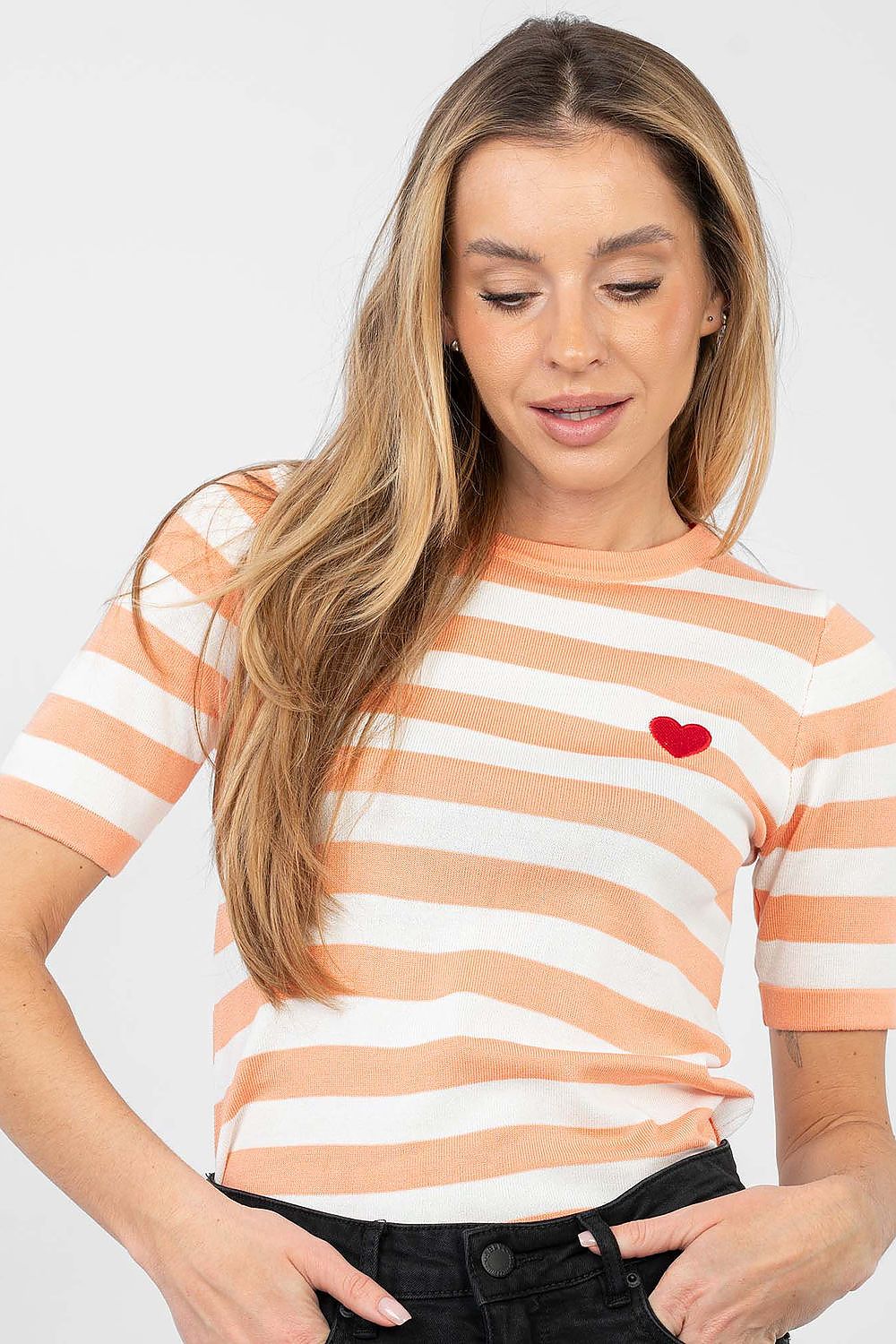 Women Striped Short Sleeve Sweater-Women's Sweater-LeStyleParfait
