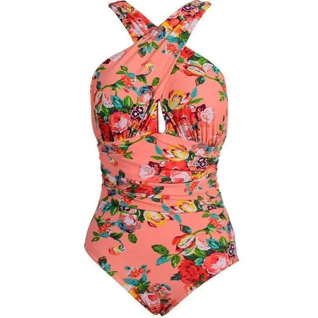 Women Tropical Floral One Piece Swimsuit fashion image