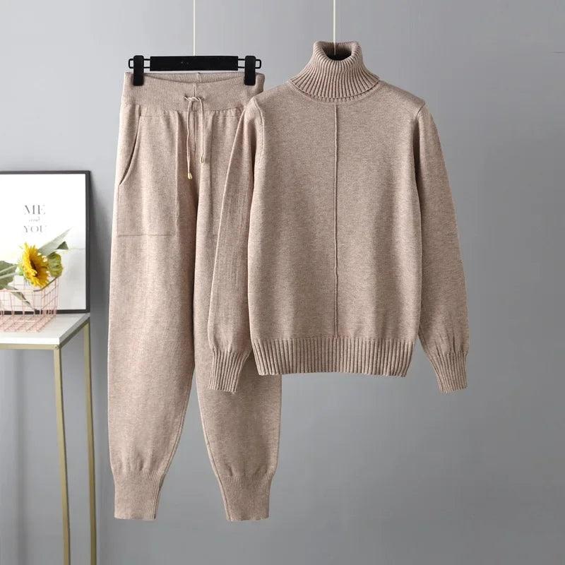 Women Turtleneck Harem Pants Sweater Set - Clothing Set - LeStyleParfait