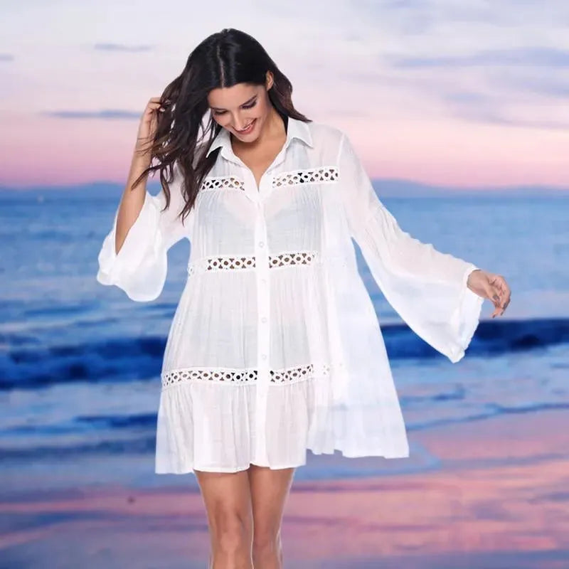 Women White Solid Swimwear Cover-Up fashion image
