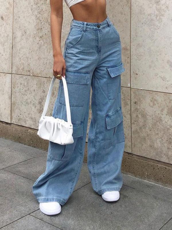 Women Wide-Leg Cargo Jeans - Women Jeans - LeStyleParfait
