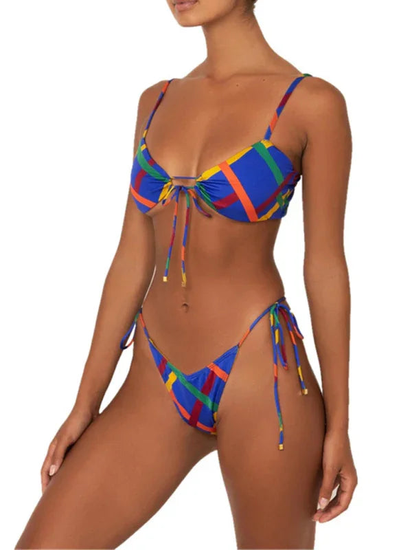 Women Wine Red String Bikini Set fashion image