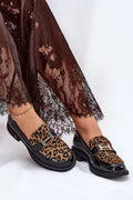 Women’s animal print block heel leather moccasins, comfortable women’s office moccasin loafers