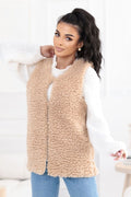Women's Beige Collarless Teddy Vest-Women's Vest-beige-s-LeStyleParfait
