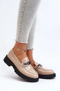 Women’s beige eco leather platform moc toe loafers, chunky slip on women’s platform loafers for spring looks