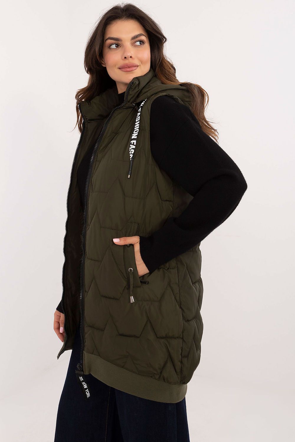 Women's Beige Longline Hooded Quilted Vest-Women's Vest-beige-s-LeStyleParfait