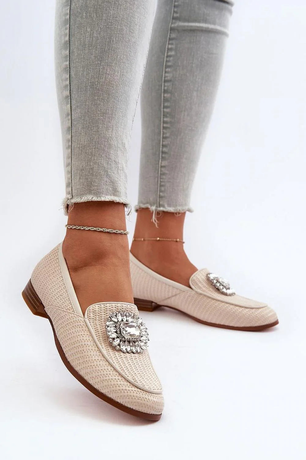 Women’s beige low‑heel moccasin loafers, smart casual women’s loafers from the Women’s Loafers collection