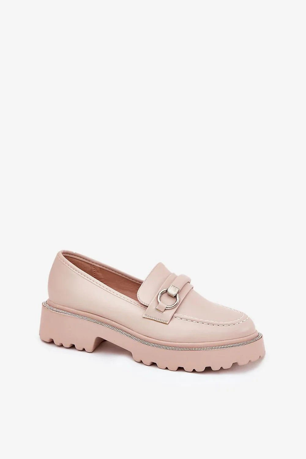 Women’s beige platform moccasin loafers, elegant casual women’s platform loafers for spring and autumn