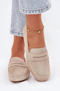 Women’s beige suede penny moccasin loafers, classic flat women’s penny loafers for spring and autumn