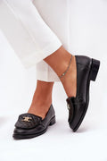 Women’s black leather classic moccasin loafers, formal women’s office loafers for business and dress outfits