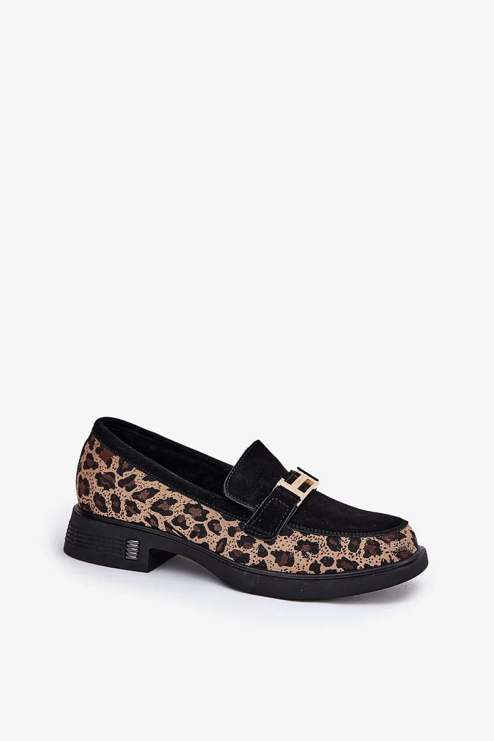 Women’s black leopard suede moccasin loafers, trendy animal print flat women’s loafers