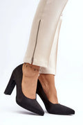 Women's Black Satin-Look Block Heel Pumps-Pumps Shoes-LeStyleParfait