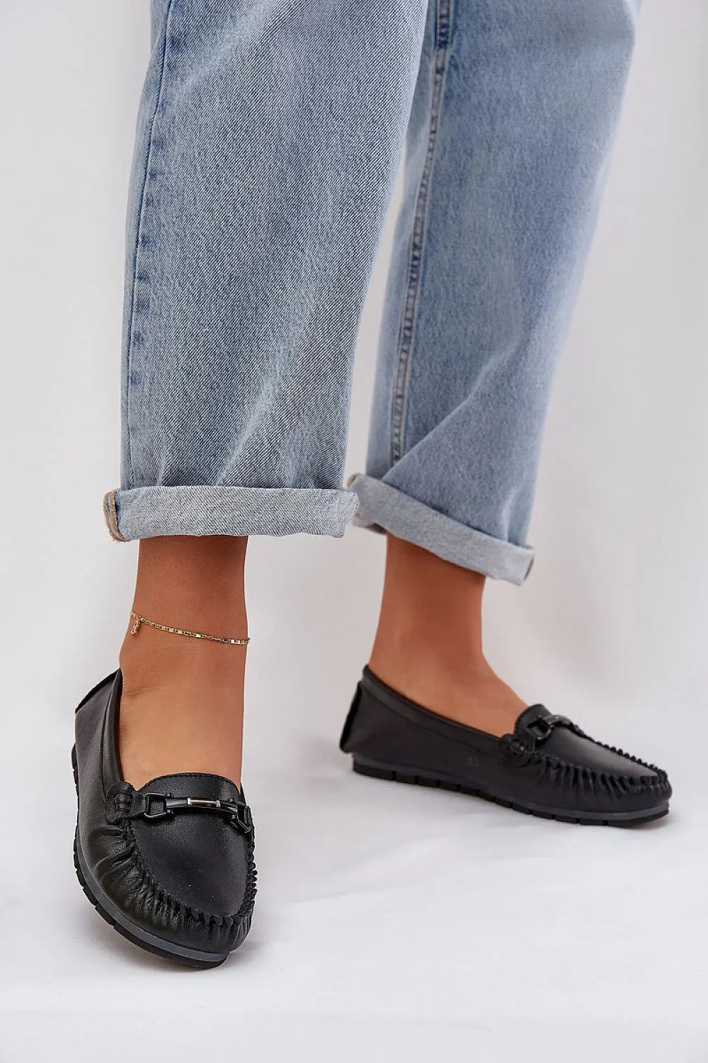 Women’s blue leather driving moccasin loafers, flat casual women’s driving shoes