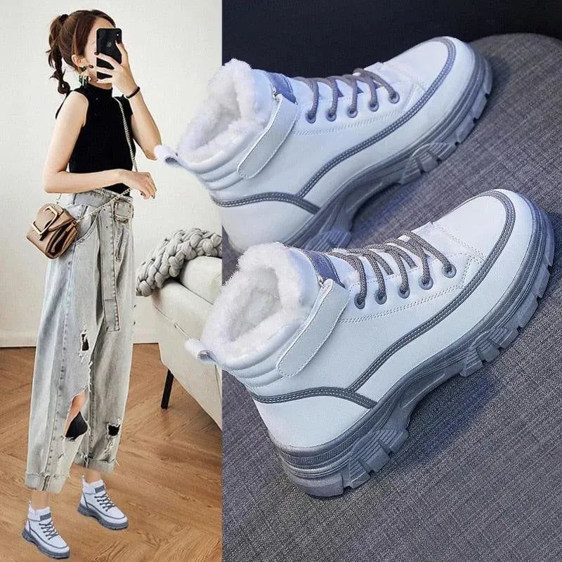 Women's Boots - Women Mid-Top Ankle Boots Sneakers - Lace-Up Winter Sneaker Boots-Boots-LeStyleParfait