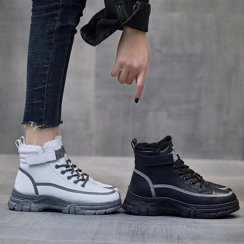Women's Boots - Women Mid-Top Ankle Boots Sneakers - Lace-Up Winter Sneaker Boots-Boots-LeStyleParfait