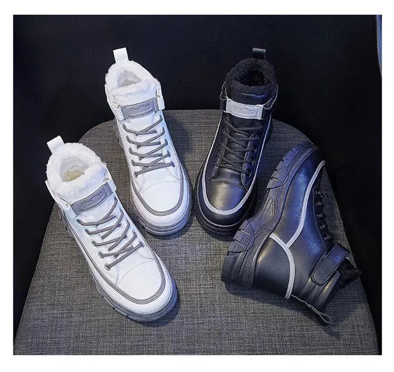 Women's Boots - Women Mid-Top Ankle Boots Sneakers - Lace-Up Winter Sneaker Boots-Boots-LeStyleParfait