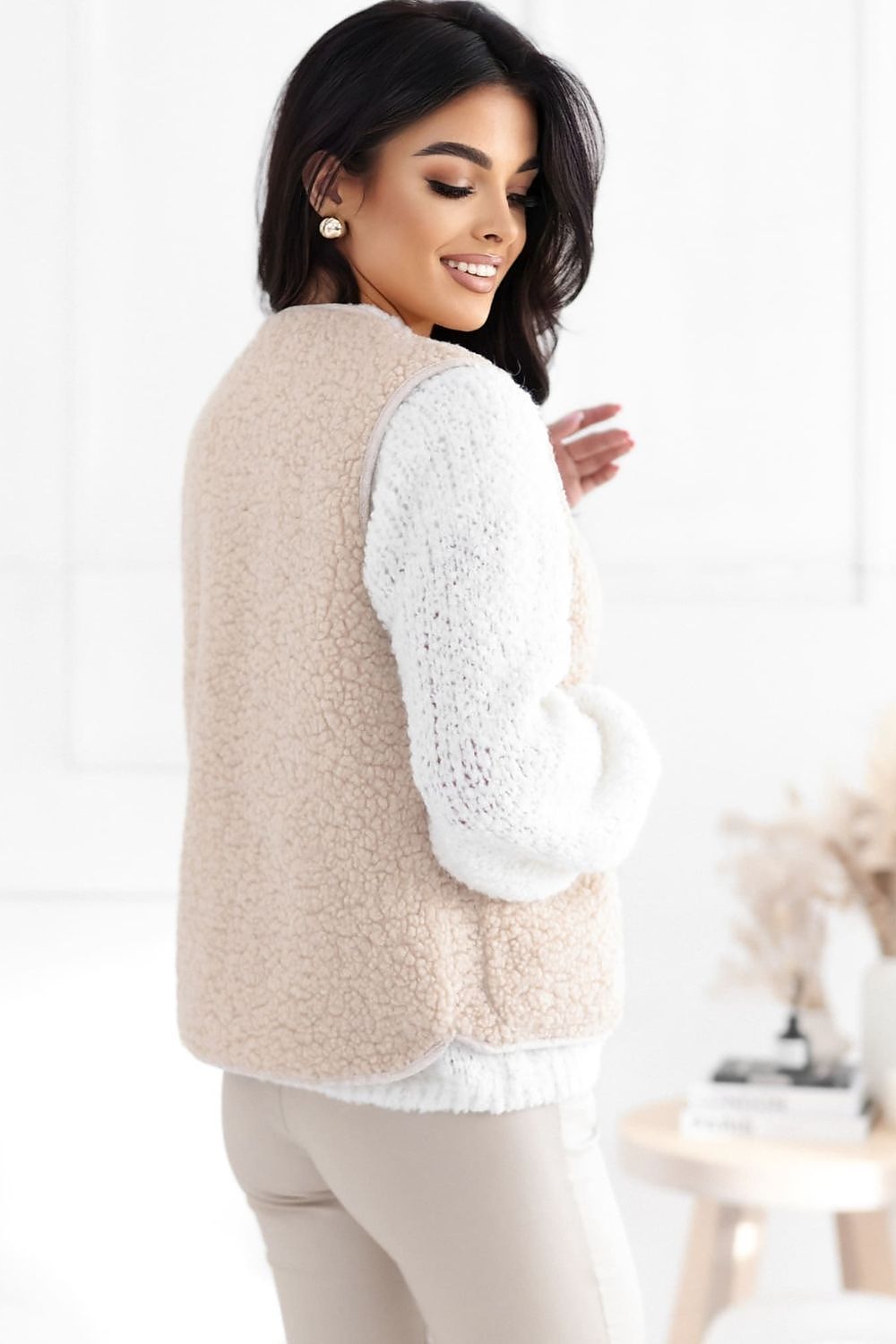 Women's Button-Front Crew Neck Teddy Vest-Women's Vest-black-s-LeStyleParfait