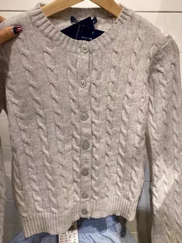 Women’s Cable Knit V-Neck Cardigan Sweater – Retro Button Style