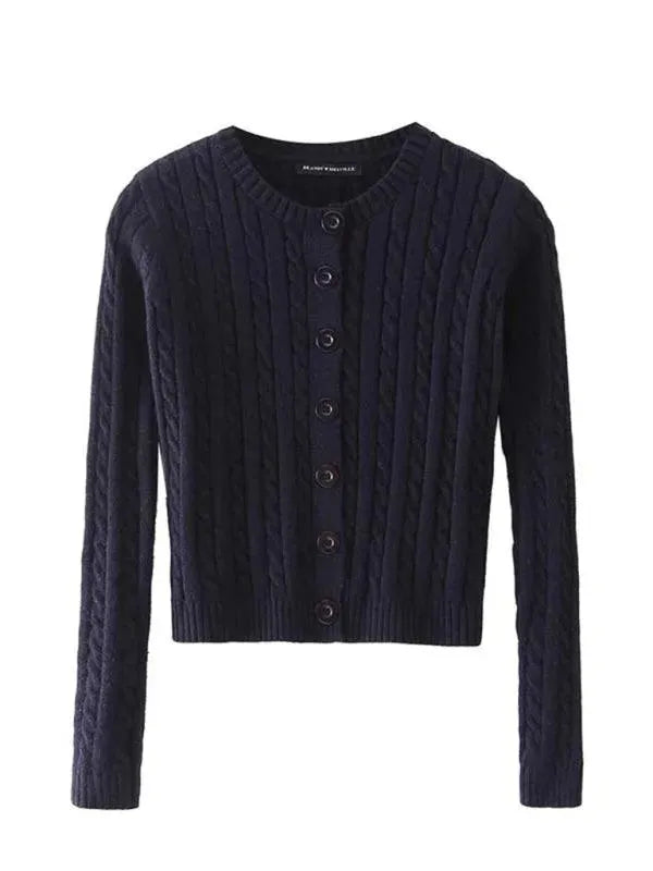 Women’s Cable Knit V-Neck Cardigan Sweater – Retro Button Style