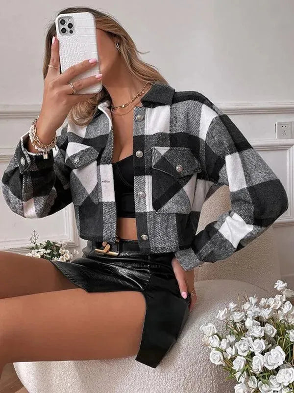 Women's Cropped Wool Lapel Shirt-Women's Shirts-LeStyleParfait