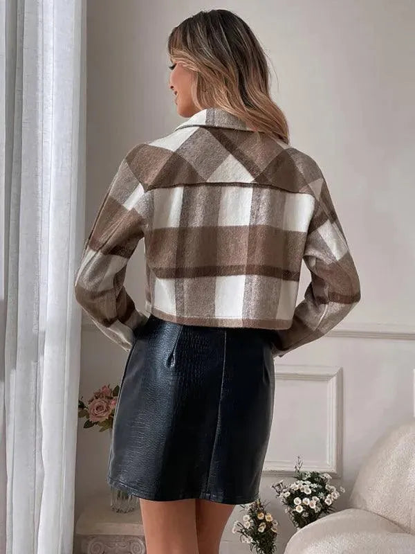 Women's Cropped Wool Lapel Shirt-Women's Shirts-LeStyleParfait