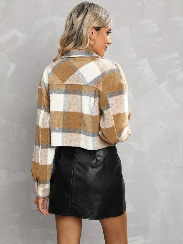 Women's Cropped Wool Lapel Shirt-Women's Shirts-LeStyleParfait
