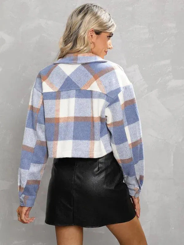 Women's Cropped Wool Lapel Shirt-Women's Shirts-LeStyleParfait