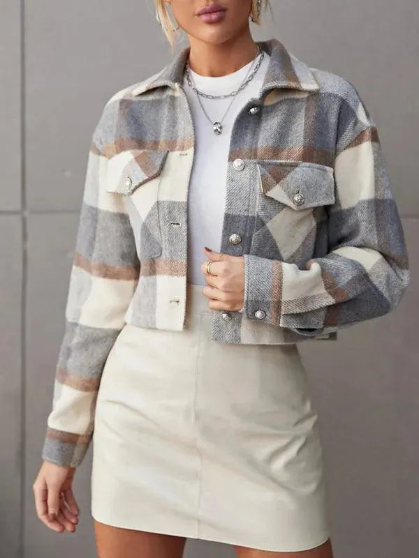 Women's Cropped Wool Lapel Shirt-Women's Shirts-LeStyleParfait
