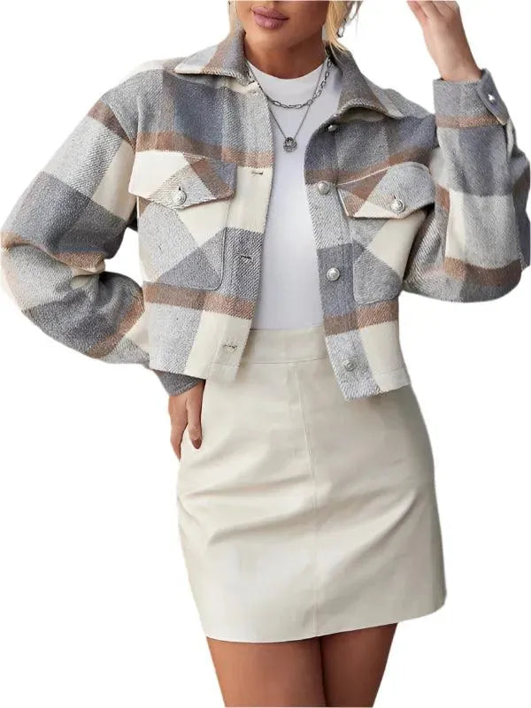 Women's Cropped Wool Lapel Shirt-Women's Shirts-LeStyleParfait