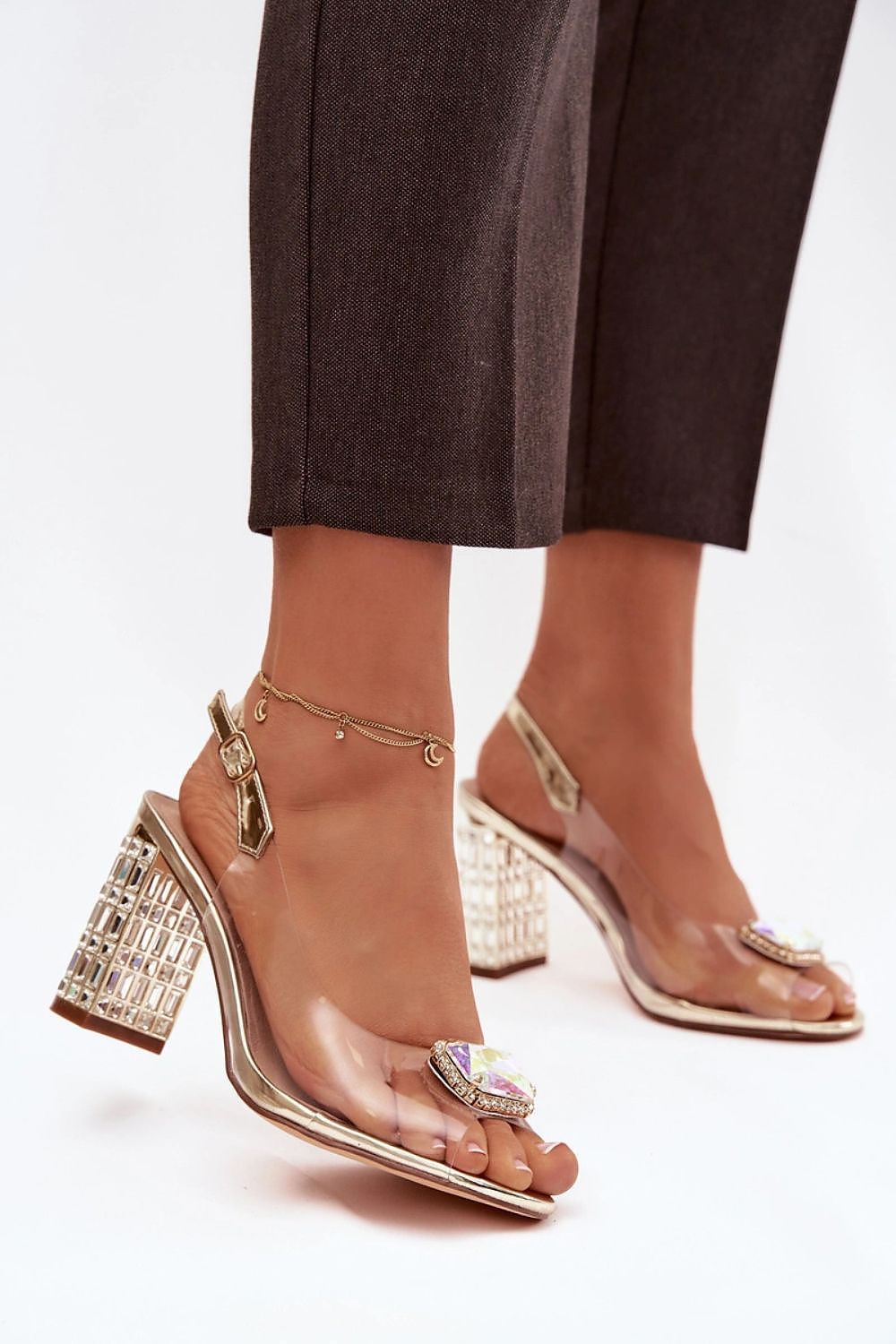 Women’s Crystal Rivet Heel Sandals-Women's Sandals-LeStyleParfait